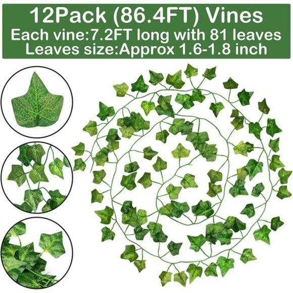 84ft 12 Pack/82 inch,Artificial Ivy Garland Fake Leaf Plants Vine,Hanging Leaves - Picture 5 of 6